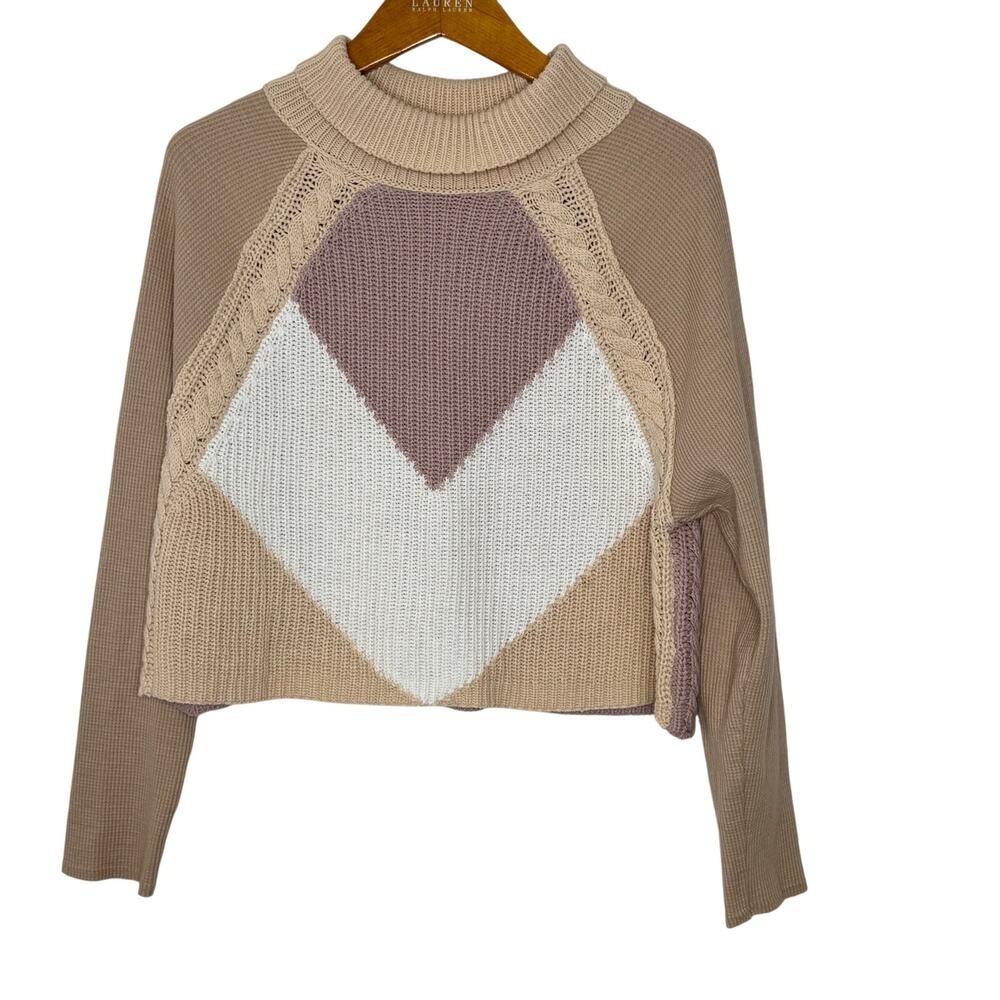 Free People Colorblock Turtleneck‎ Crop Sweater
